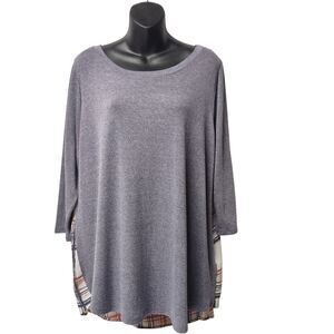 August Mist Women's Gray Plaid Back 3/4 Sleeve Plus Size Top Blouse Size 1X